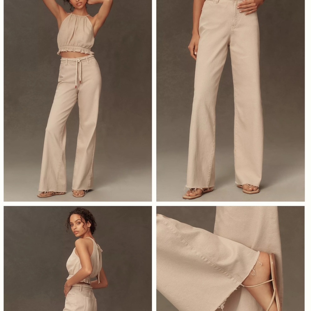 Good American Good Ease High-Rise Wide-Leg Jeans
Color: sand 
Size: 10